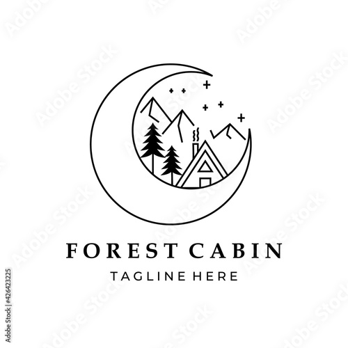 cabin forest logo line art logo vector illustration design graphic