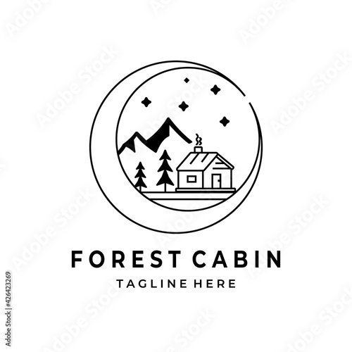 cabin forest logo line art logo vector illustration design graphic