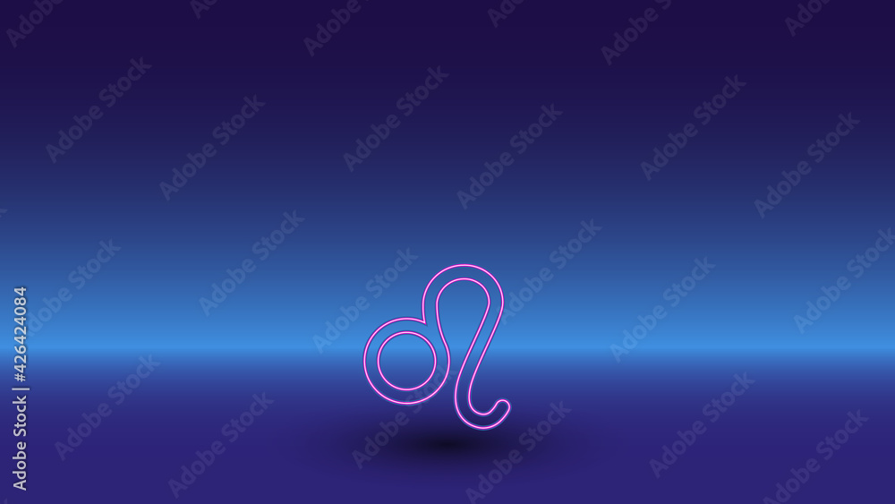 Neon zodiac leo symbol on a gradient blue background. The isolated symbol is located in the bottom center. Gradient blue with light blue skyline Neon zodiac leo symbol on a gradient blue background. The isolated symbol is located in the bottom center. Gradient blue with light blue skyline