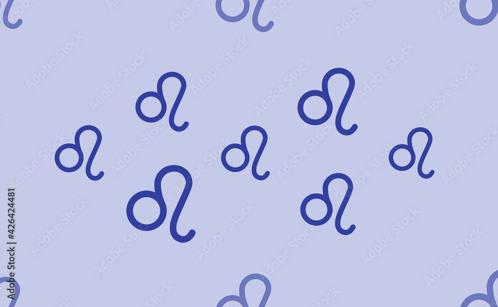 Seamless pattern of large isolated blue zodiac leo symbols. The pattern is divided by a line of elements of lighter tones. Vector illustration on light blue background Seamless pattern of large isolated blue zodiac leo symbols. The pattern is divided by a line of elements of lighter tones. Vector illustration on light blue background