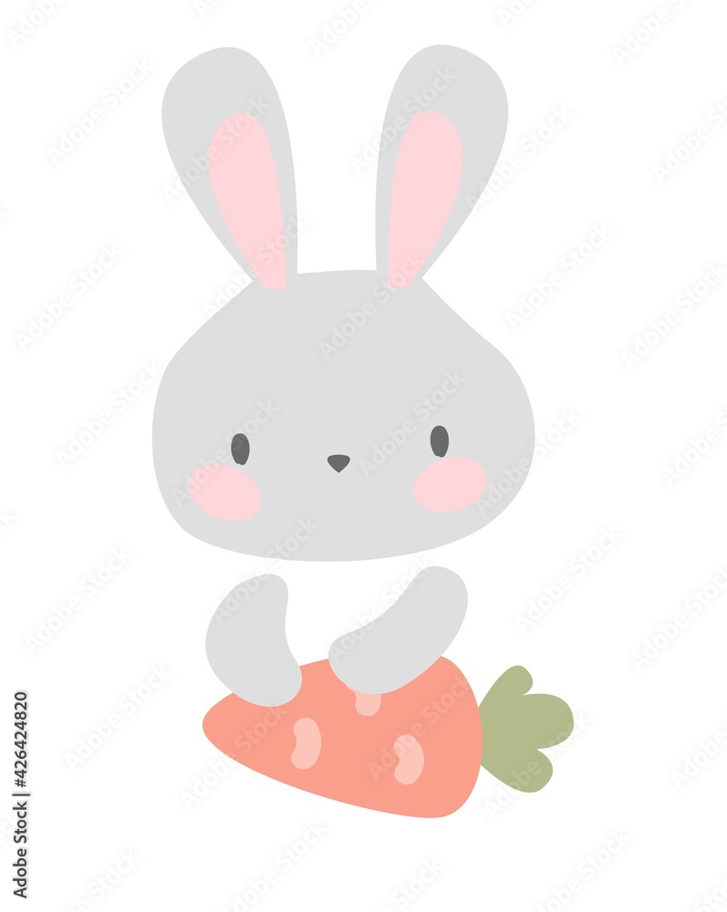 Hand Drawn Rabbit with a carrot vector Cute Bunny illustration. Print for children Hand Drawn Rabbit with a carrot vector Cute Bunny illustration. Print for children