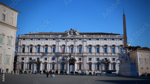 The Piazza del Quirinale with the Quirinal Palace and the Fountain of Dioscuri in Rome, Lazio, Italy