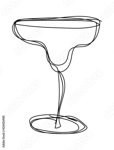Vector illustration of glass with margarita cocktail in one line endless style. The element is isolated on a white background. Can be applied as a sticker, icon, logo.
