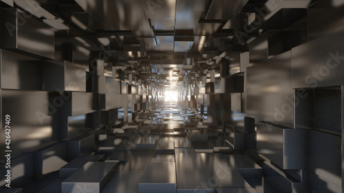 Metal tunnel background. 3d render