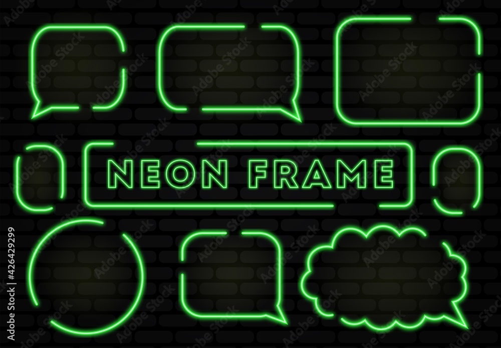 Set of neon signs on a transparent background. Neon light frame, glowing bulb banner. Vector illustration. Neon gradient Set of neon signs on a transparent background. Neon light frame, glowing bulb banner. Vector illustration. Neon gradient