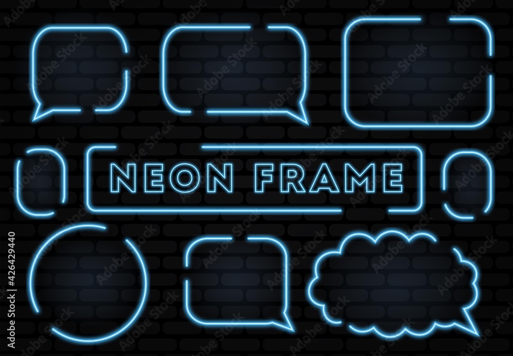 Set of neon signs on a transparent background. Neon light frame, glowing bulb banner. Vector illustration. Neon gradient Set of neon signs on a transparent background. Neon light frame, glowing bulb banner. Vector illustration. Neon gradient