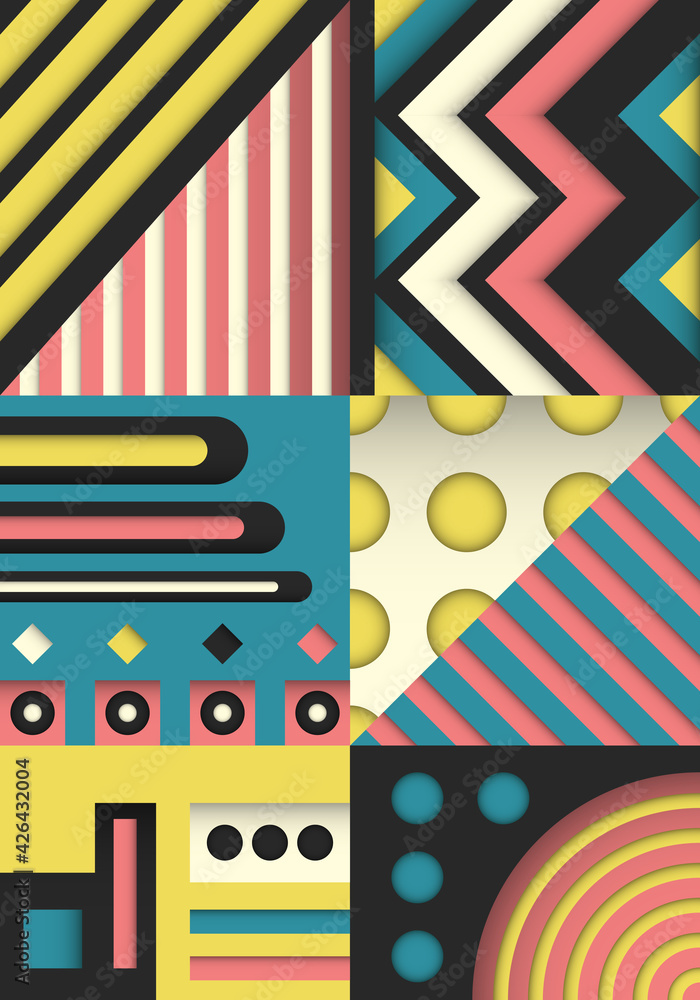 Obraz premium vector minimal colorful neo geometric paper cut style background