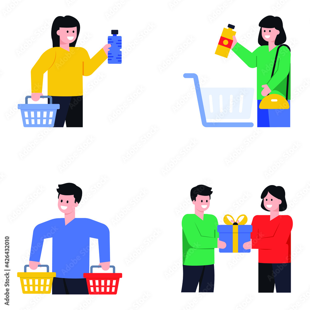 Flat Icons of Shopping Characters
Flat Icons of Shopping Characters