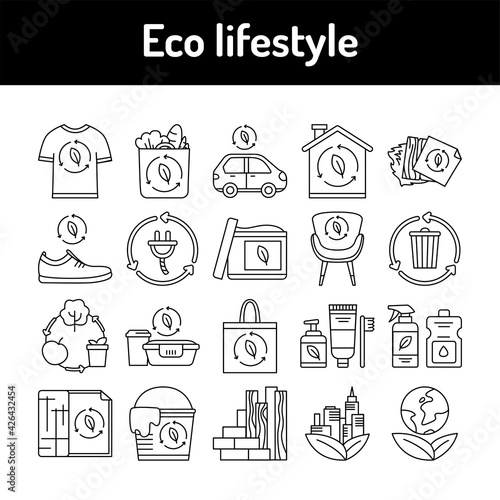 Eco lifestyle color line icons set. Pictogram for web page, mobile app, promo.