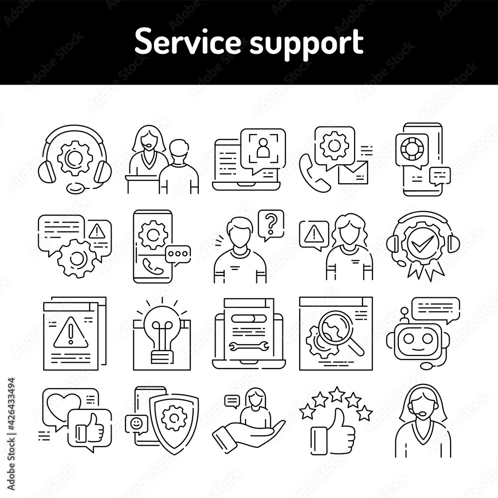 Service support line icons set. Isolated vector element.