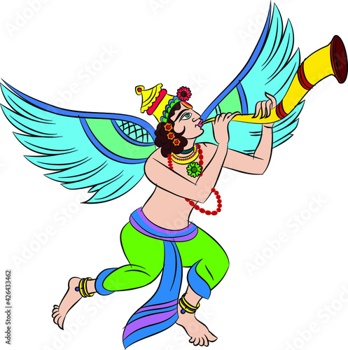 Wall painting of flying Gandharva, God's servant.