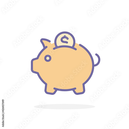 Piggy bank icon in filled outline style.