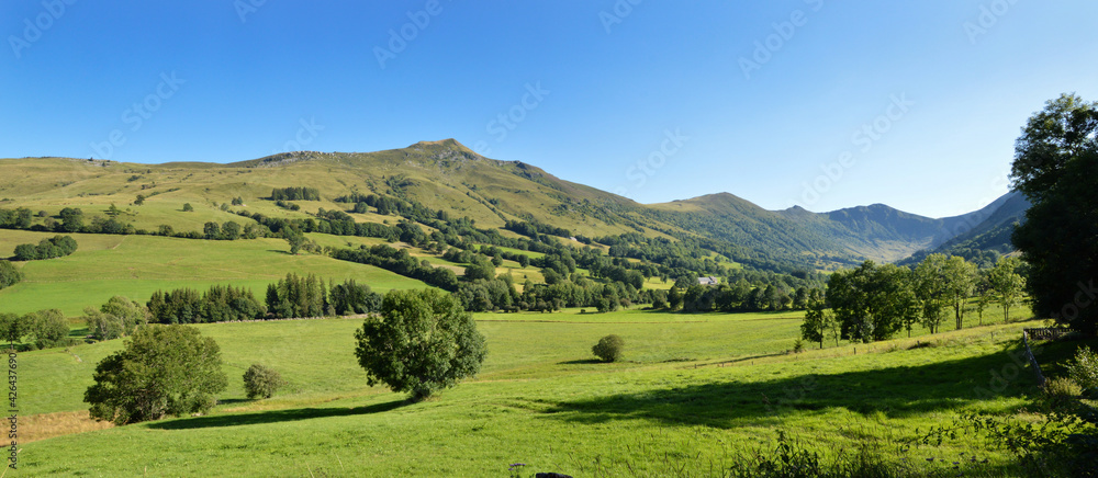 Beautiful landscape with a valley in the middle of a volcanic mountain range