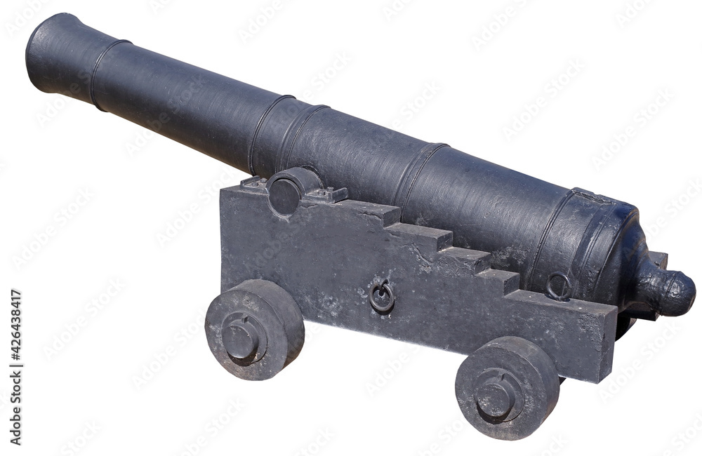 Old ship cannon on a white background