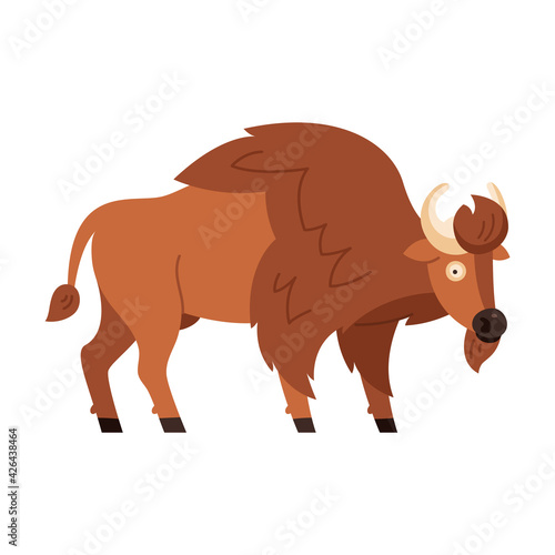 Bison icon. Vector illustration of american bison  standing in profile  in trendy flat style. Isolated on white