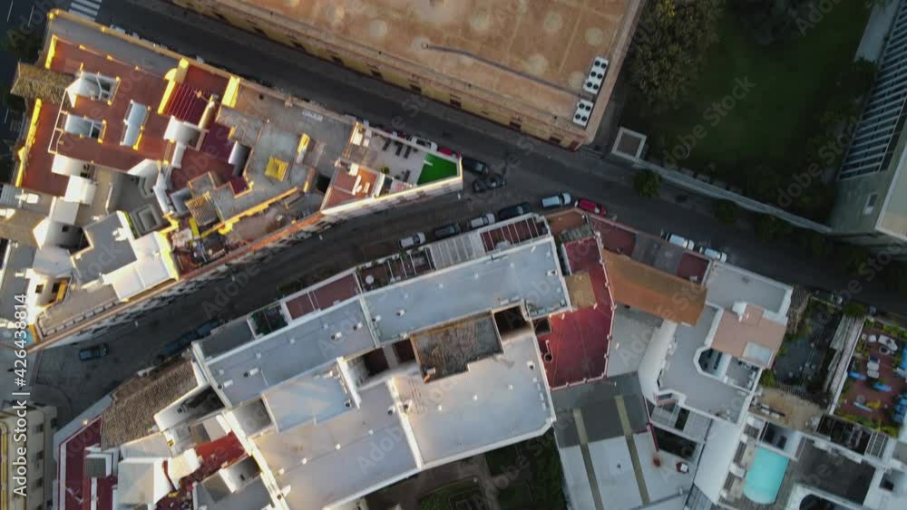 Top down aerial drone shot of Seville, Spain. Seville is the capital city of the Andalusia region, known for its cultural heritage and Flamenco. Top down aerial drone shot of Seville, Spain. Seville is the capital city of the Andalusia region, known for its cultural heritage and Flamenco.
