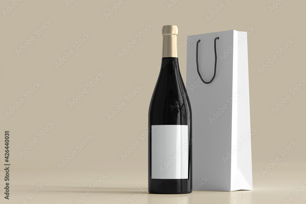 Red Wine Bottle and Shopping Bag with Empty Label Red Wine Bottle and Shopping Bag with Empty Label