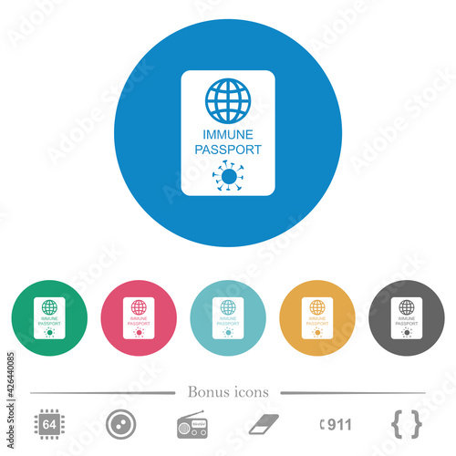 Immune passport flat round icons