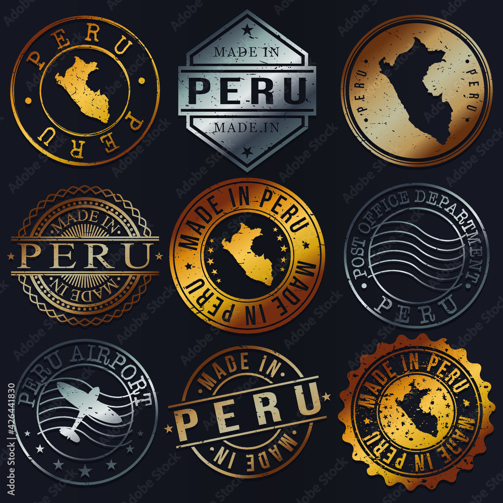Peru Business Metal Stamps. Gold Made In Product Seal. National Logo Icon. Symbol Design Insignia Country. Peru Business Metal Stamps. Gold Made In Product Seal. National Logo Icon. Symbol Design Insignia Country.