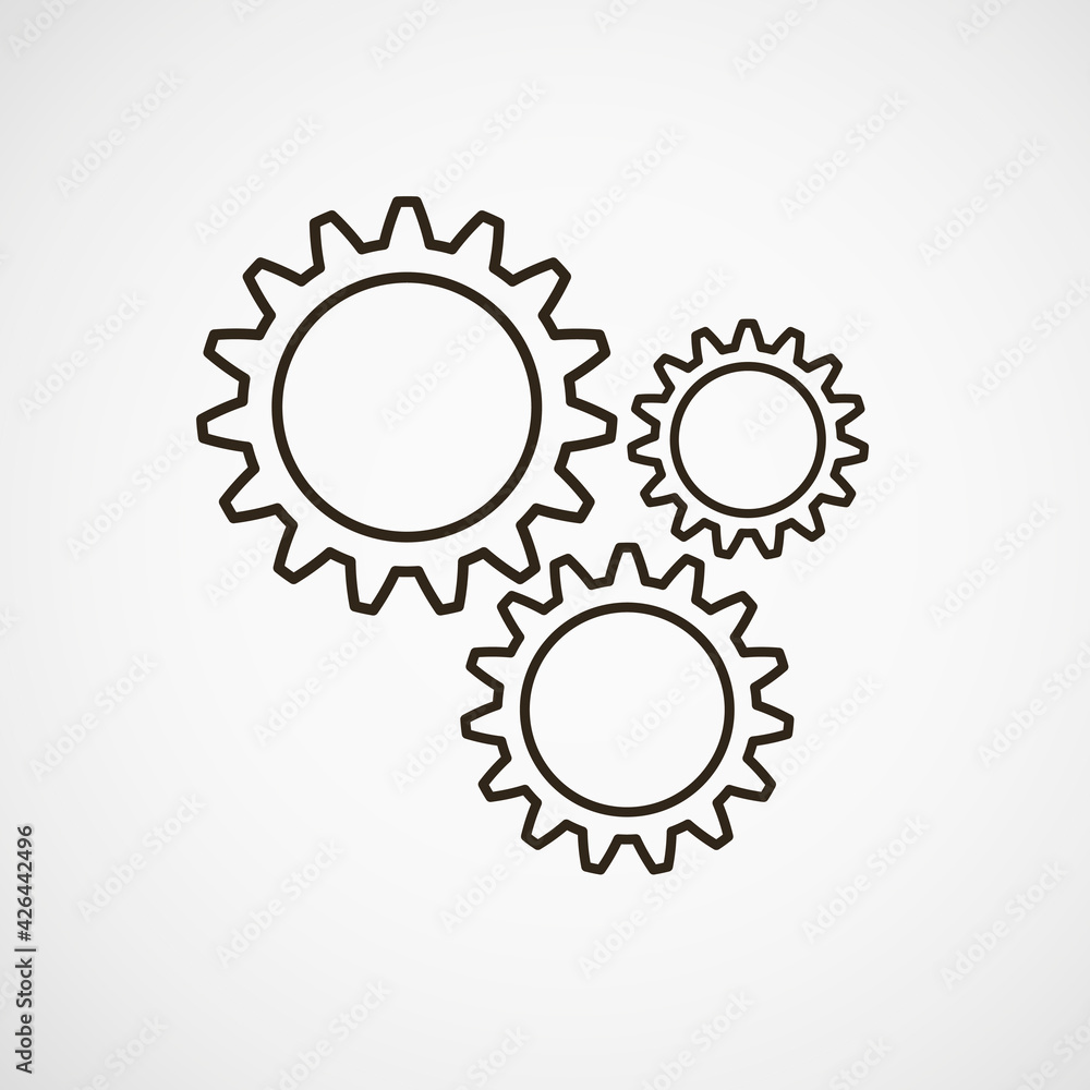 Metal gears. Factory gears vector icon. Mechanical gear. The image of the gear. Machine gear. Cogwheel gear Metal gears. Factory gears vector icon. Mechanical gear. The image of the gear. Machine gear. Cogwheel gear