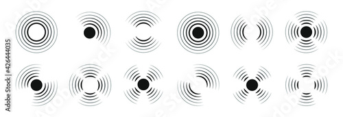 Set of radar icons. Sonar sound waves. Echo icon. Vector illustration.