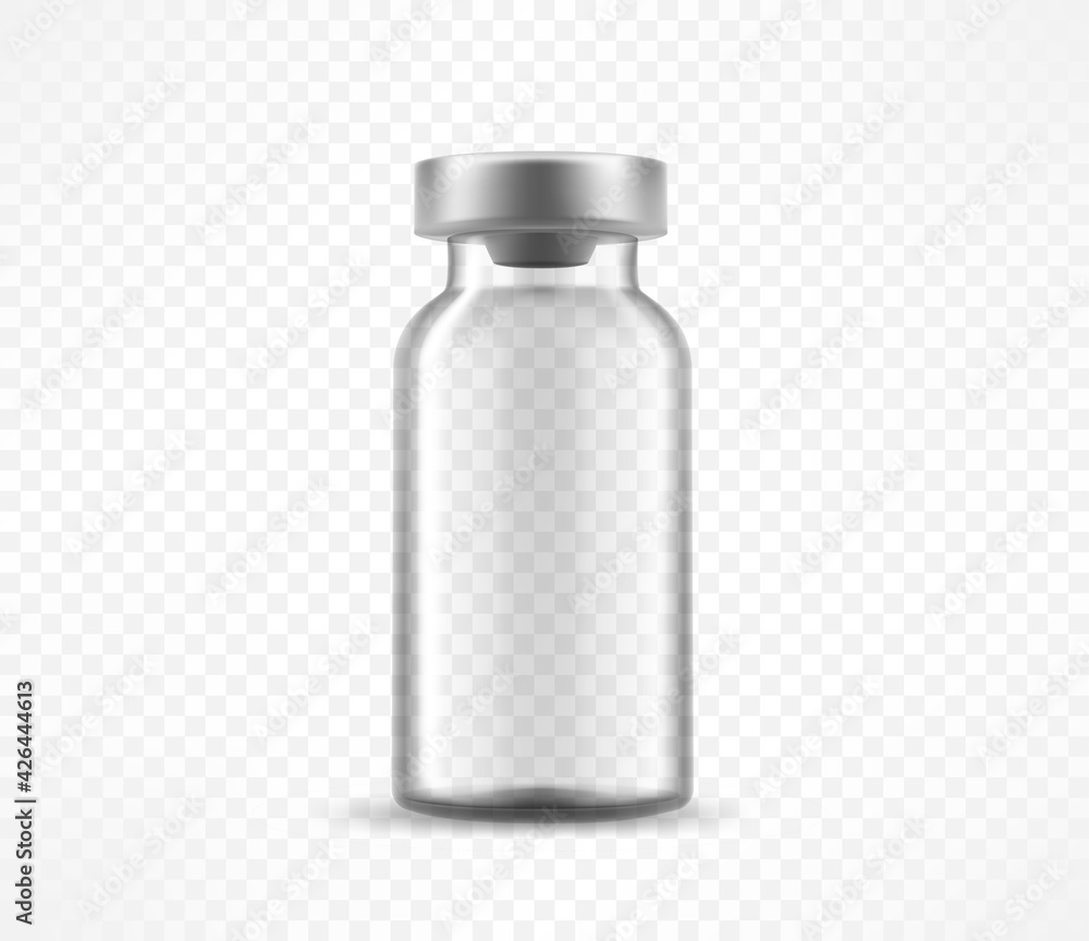 Empty vaccine glass bottle on transparent background Empty vaccine glass bottle on transparent background
