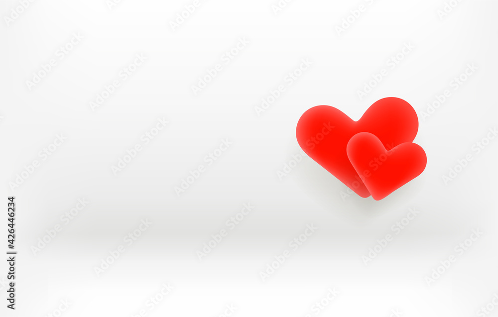 Two red hearts illustration. Love concept. Banner with copyspace. Template for a text