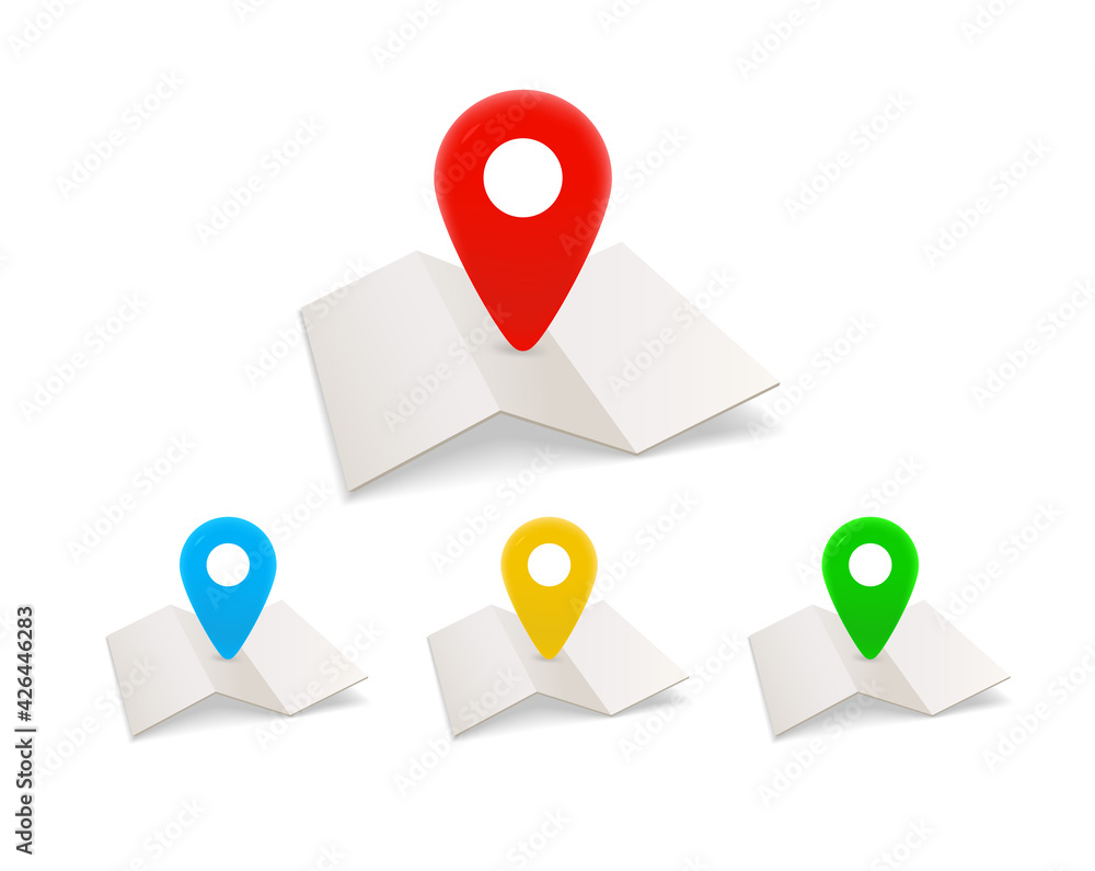 Maps icons with color pins isolated on white Maps icons with color pins isolated on white