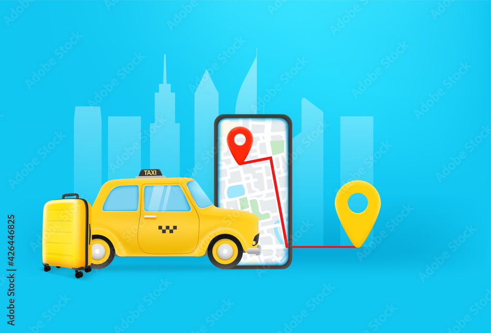 Booking taxi concept. Mobile application to get a taxi