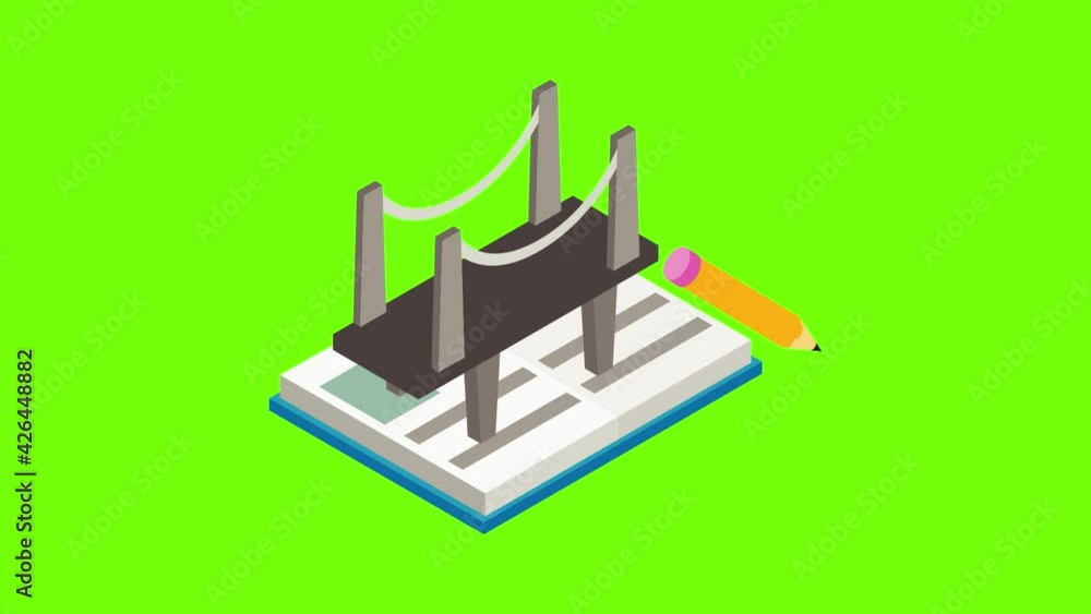 Architecture icon animation cartoon best object on green screen background Architecture icon animation cartoon best object on green screen background