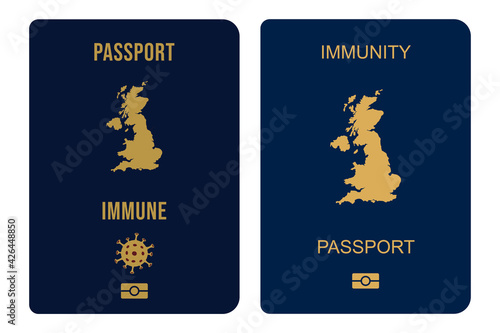 Immune Passport. United Kingdon Immunity passport Covid-19 vaccination, vector illustration.
