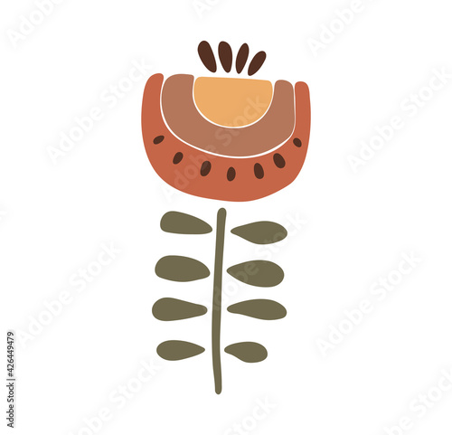 Abstract spring flower, boho isolated flower, Happy Easter, nature decoration, traditional Easter elements art, vector illustration
