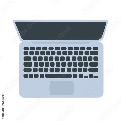 Vector flat illustration of laptop computer top view. Isolated on white background. The view from above. Laptop for workspace design concept