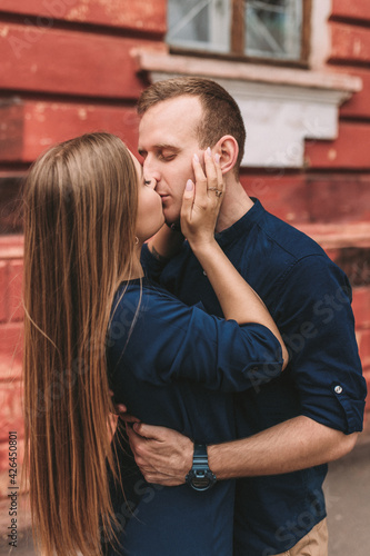 Happy young couple. The concept of a happy family with strong feelings. Young people in love