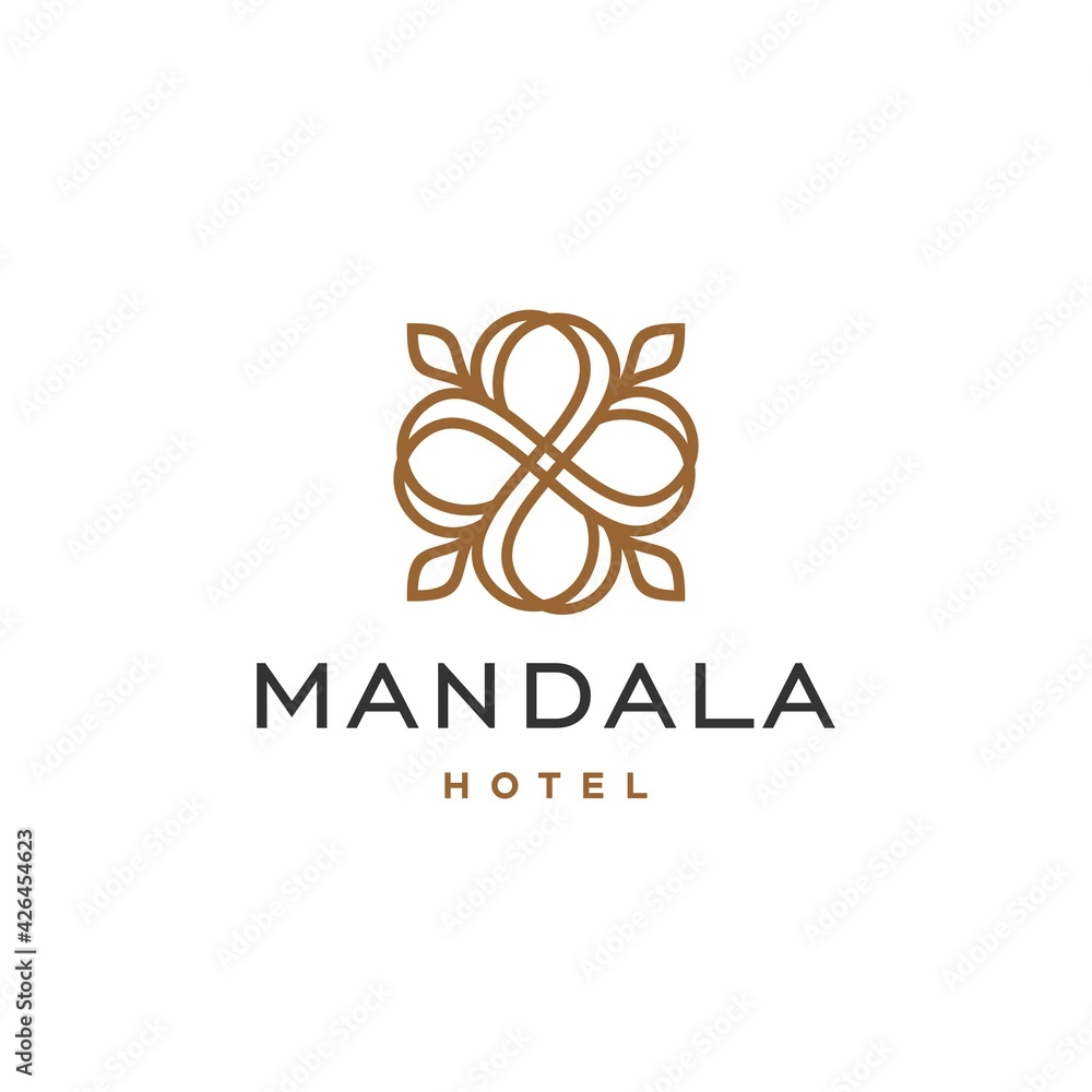 Abstract golden mandala flower swirl logo icon vector design. Elegant premium ornament vector logotype symbol.