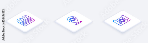 Set Isometric line Tombstone with star of david, Star David and Torah scroll. White square button. Vector