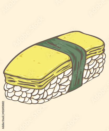 tamago sushi. Sea food sushi japanese food style. Omakase sushi and sashimi restaurant. Isolated vector and illustration .