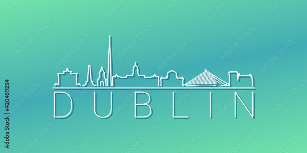 Dublin, Ireland Skyline Linear Design. Flat City Illustration Minimal Clip Art. Background Gradient Travel Vector Icon.
