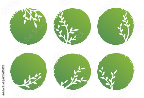 Set abstract green circles with branch leaves for account art background story highlight covers icon.Circle logo highlight social media stories.Stylish design element beauty shop,bloggers cover.Vector