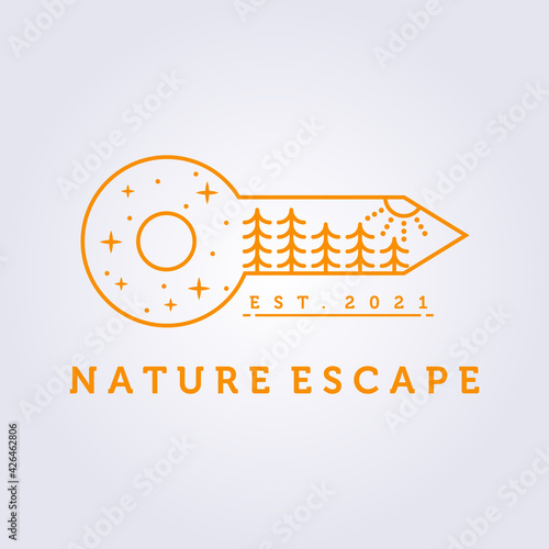 nature escape sticker forest logo icon symbol sign label vector illustration design camp line art