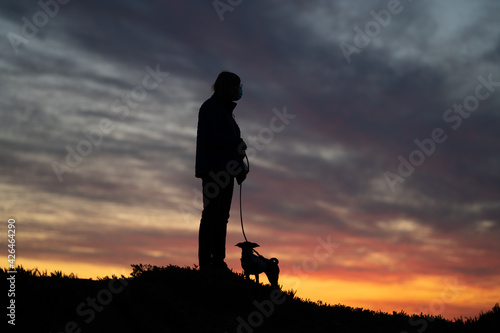 silhouette of a person walking a dog  © frank