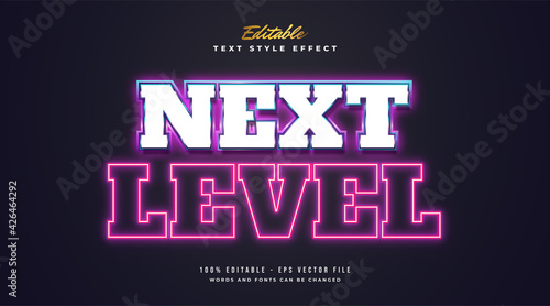 Next Level Text with Colorful Glowing Neon Effect in Retro and Futuristic Style