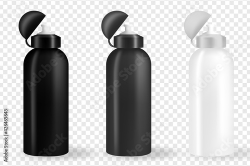 Fitness running blender Bike metal reusable drink flask. 3d realistic vector mockup. Illustration of container water for sport bike and fitness.