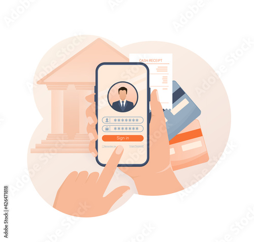 Line banking people for account page design. Isometric vector illustration. Bank online. Vector illustration.