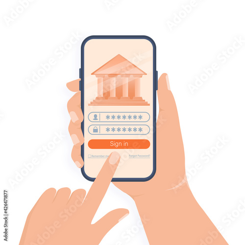 Line banking people for account page design. Isometric vector illustration. Bank online. Vector illustration.