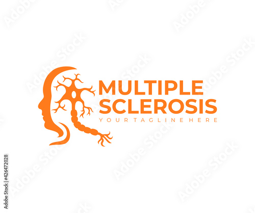 Multiple sclerosis, autoimmune disease and human face, logo design. Disease, medicine, neuron and the nerves of the brain and spinal cord, vector design and illustration