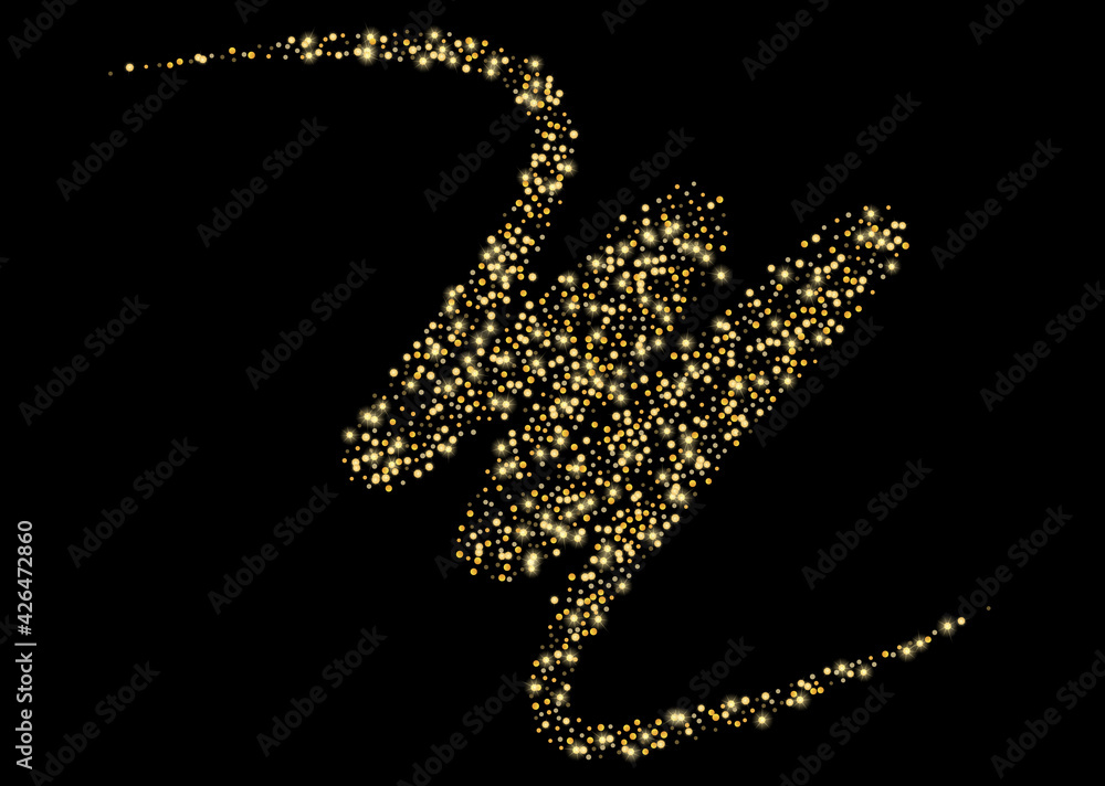 Gold glitter confetti on a black background. Shiny particles scattered, sand. Decorative element. Luxury background for your design, cards, invitations, vector Gold glitter confetti on a black background. Shiny particles scattered, sand. Decorative element. Luxury background for your design, cards, invitations, vector