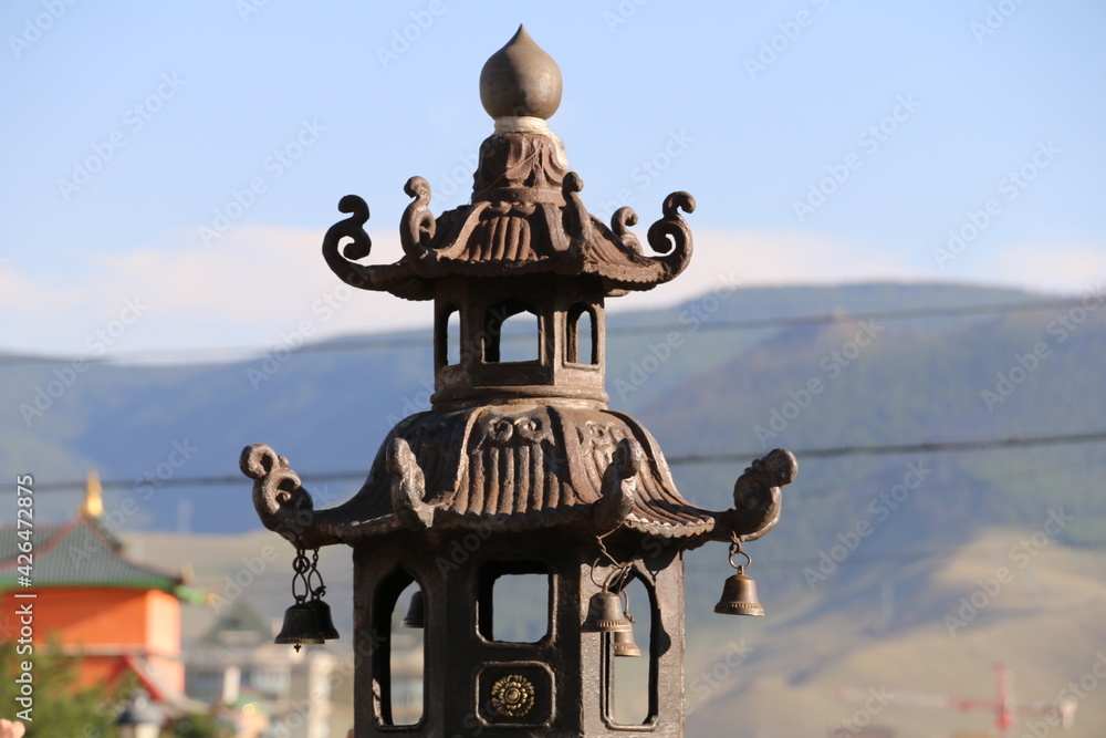 Fototapeta premium Buddhist temple in Mongolia. Altar to spirits.