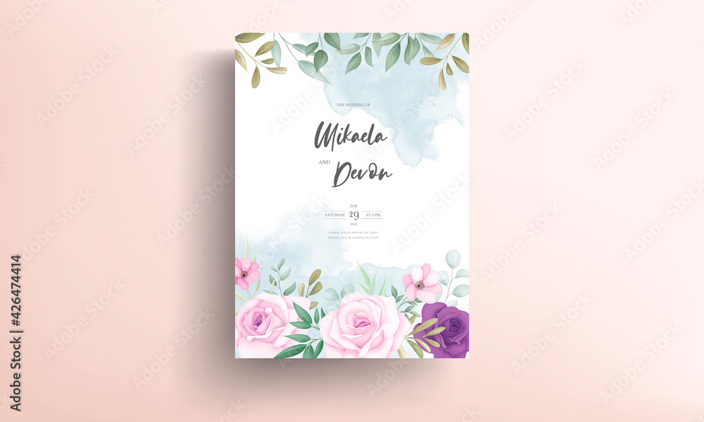 Elegant wedding invitation card with beautiful floral decorations