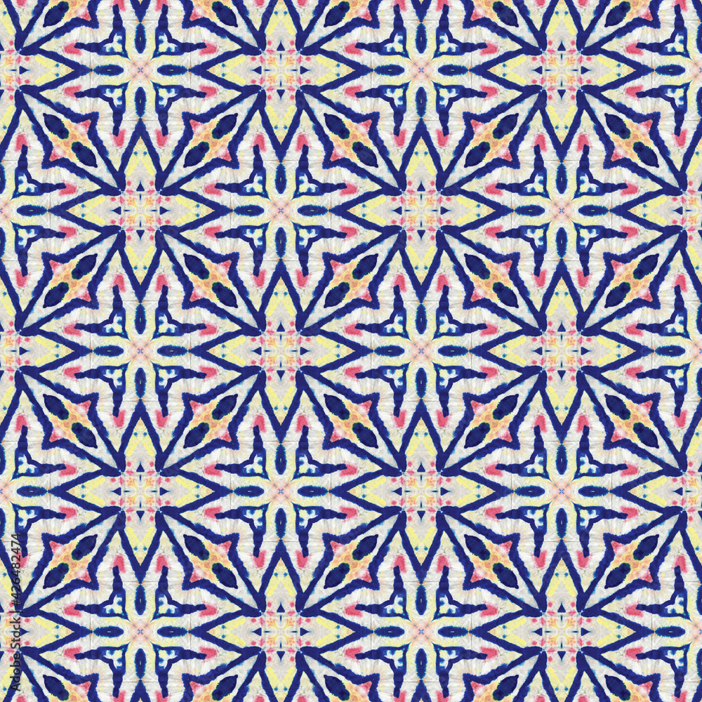Arabique Watercolor Seamless Pattern. Muslim Arabesque. Geometric Hand Painted Textile Design. Distressed Paint Brush Asiatic Teal. Watercolor Brush Paint. Organic Geometric Female Winter Pattern.